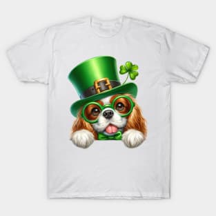 St Patricks Day Peeking Cavalier King Charles Spaniel Dog T-Shirt